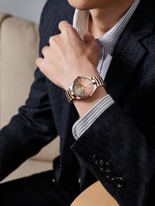 BIDEN 2pcs Pieces/Set Of Fashionable Couple Watches With Quartz Movement, Bar Scale, Circular Dial Suitable As Holiday Gift+Box - Coffee - View 3