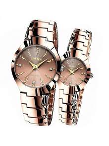 BIDEN 2pcs Pieces/Set Of Fashionable Couple Watches With Quartz Movement, Bar Scale, Circular Dial Suitable As Holiday Gift+Box - Coffee - View 7