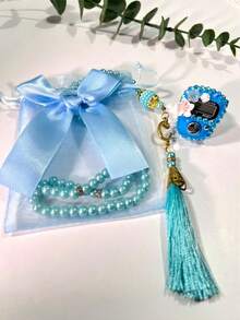 Handmade DIY Rhinestone Rosary Counter + Bow Tulle Strap, Lightweight & Portable, Cute Multi-Color Floral Decor Electronic Chanting Counter, Birthday Gift, Ramadan Gift, Religious Event Gift, Valentine's Day Gift, Suitable For Religious Chanting Count During Ramadan, Daily Religious Practice, Ramadan Gifting, Portable For Carrying - Multicolor - View 14