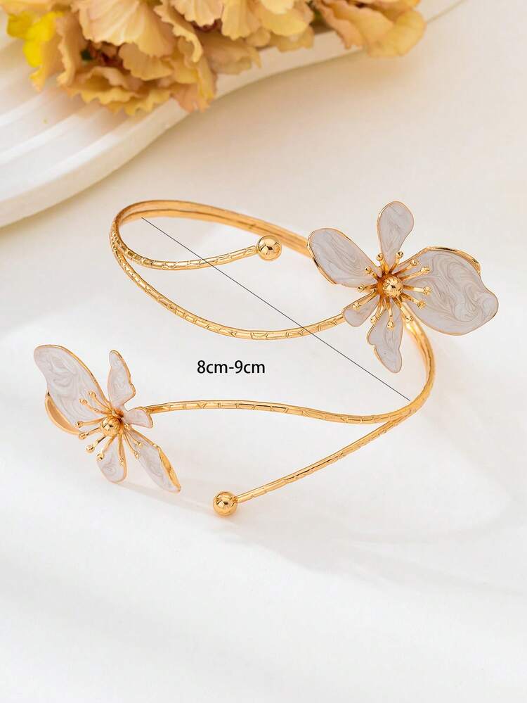 1pc Irregular Shaped Floral Arm Cuff For Women, Stylish For Summer Parties, Weddings, Vacations, Back To School, New Year, Gifts For Friends And Family - Black - View 2