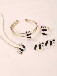 5pcs/Set Girls' Panda Necklace, Bracelet, Ring, Earrings Jewelry Set - Multicolor - View 6
