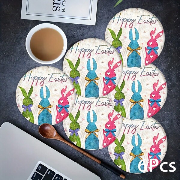 2pcs/4pcs/6pcs Easter Placemats, Rabbit, Colorful Plaid Pattern Diatomite Placemats, Holiday Gift, Holiday Decor, Suitable For Dining Table, Coffee Bar, All Season Decoration, Washable Tabletop Mat, Room Decor, Coasters, Drain Mat, Kitchen Dining Table Mat, Indoor Outdoor Party Decor, Home Decor, Ideal Gift