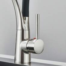 Ausziehbarer Küchenwasserhahn mit flexiblem Silikonsprüher, Einhebel-Auszieharmatur aus Messing mit Schwanenhals, moderne Hochbogenarmatur, Chrom mit schwarzem Gummi-Ausziehschlauch - Gebürstetes Nickel - Übersicht 8
