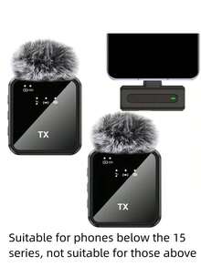 Type-C 无线领夹式麦克风，即插即用，2.4G 超低延迟，内置降噪芯片，适用于视频录制、采访、播客、Vlog，配备 300mAh 可充电电池 - 黑色 - 查看 11