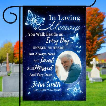 Custom Double Sides Memorial Flag With Photo Personalized Garden Flag In Loving Memory For Outdoor Yard Cemetery Decorations Grave 12x18 Inch
