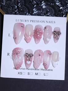 10片杏仁形3D手工雕刻花朵水波纹图案美甲贴片，100%纯手工制作，法式半透明腮红锈玫瑰色，可重复使用，DIY美甲贴片，美甲美容产品，美甲用品，手工美甲贴片 - 乾枯玫瑰色 - 查看 4