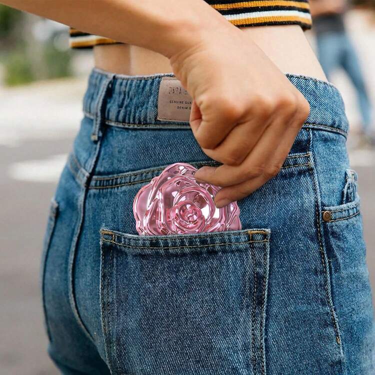 Mini Makeup Mirror, Elegant Square Folding Makeup Mirror With Rose Pattern, Handheld Double-Sided Magnifying Makeup Mirror With 2X High-Definition Glass, Travel Makeup Mirror, Portable Compact Makeup Mirror, Fashion Accessory, Suitable For Living Room/Home/Bedroom, Perfect Gift For Beloved Mom - Multicolor - View 4