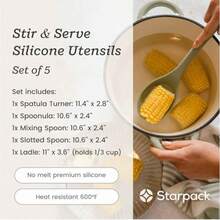 Juego utensilios cocina silicona 5 piezas resistentes calor grado alimenticio para cocinar - Verde salvia - Ver 4