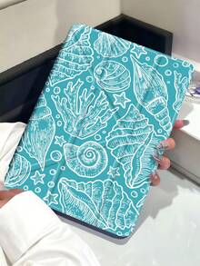 海洋元素，蓝色线条贝壳图案平板电脑保护套，兼容 iPad Air 11 英寸 M3 2025 / M2 2024、iPad Air 第五代 2022、iPad (A16) 11 英寸第十一代 2025、三星 Galaxy Tab、Kindle Paperwhite 第十二代 2024，透明背壳，时尚图案保护套，支持自动休眠和唤醒功能，气囊保护，适合作为礼物和办公用品。 - 彩色 - 查看 2