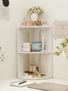 1pc Corner Desk Organizer Rack, Vertical Bedside Storage Shelf, Multi-Functional Dorm Room Corner Shelf, Stable Nightstand Rack - White - View 5