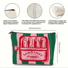 Retro Sardine Pattern Unisex Foldable Cosmetic Bag, Spacious Zipper Pouch, Versatile Toiletry Bag, Travel Essential, Coin Purse, Pencil Case, Great Gift For Family, Friends, Teachers For Children's Day, Halloween, April Fools' Day, Back To School, Graduation, Thanksgiving, Birthday, Party - 綠色 - 查看 7