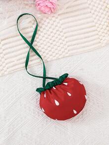 2件套女童红色草莓印花连衣裙配迷你斜挎包，春夏款 - 紅色 - 查看 10