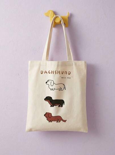 Joivida 3pcs Cute Dachshund Print Tote Bag, Casual Large Capacity Shoulder Bag, Daily Shopping Bag, Multipurpose Storage Bag, Lightweight Travel Handbag, Thoughtful Gift, Travel Souvenir, Essential Travel Bag, Suitable For Commuting, Back To School, Travel, Picnic, Camping, Outdoor Adventure And More, Dachshund Bag, Creative Christmas Gift