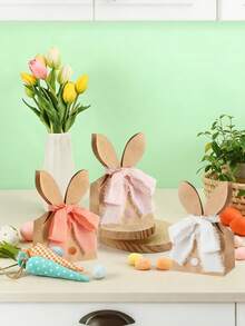 12个/28个/79个（24套）复活节兔子礼品袋，包含兔耳朵牛皮纸袋、4卷丝带、50个彩色绒球棕色兔子图案礼品包装袋，适用于春季生日、复活节礼物、复活节派对装饰。 - 彩色 - 查看 9