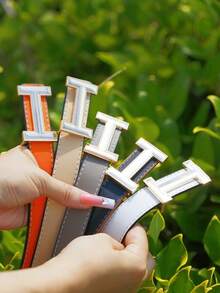 1.4 Cm Wide New Women's Belt With Korean Simple Design And Gold "H" Shaped Cross Buckle - Multicolor - View 2