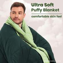 Manta hinchada para exteriores, manta de camping reversible, cálida, resistente al agua, plegable, ligera, colcha de camping, para estadio, mochilero, hamaca, picnic 79 x 55 pulgadas. - Verde Azulado Verde - Ver 3