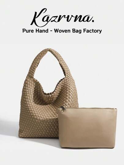 Bolso de tote de gran capacidad y decoración tejida de moda, ideal para estudiantes, trabajadores de oficina, maestros y talla grande, bolso de cubo todo a juego para ir y venir, bolsos de mujer de verano, bolso tejido casual hecho a mano adecuado para regalos