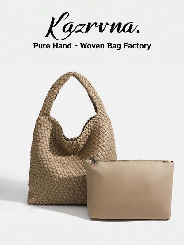 Fashion Large Capacity Decor Woven Tote Bag,Ideal For Students, Office Workers, Teachers And More,All-Match Commuter Outing Bucket Bag,Summer Women Bags,Casual Handmade Woven Bag Suitable For Gifts, Straw Bag