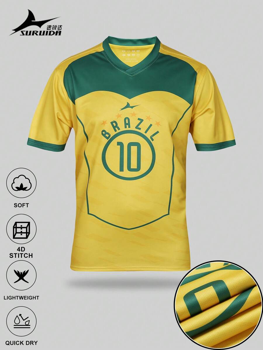 World Cup Brazil Soccer Jersey For Teens & Youth, #10 Player, Outdoor Sports Fitness Running Soccer T-Shirt, Suitable For Soccer Training, Matches, Soccer Enthusiasts, Men's Gift