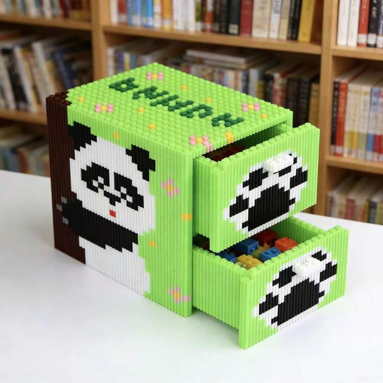 4900+Pcs Panda Double-Layer Storage Box, Cute Panda Super Adorable Assembly Building Blocks, Creative Panda Tissue Box Building Blocks Handmade Puzzle Toy, Home Office Decorative Tissue Box, Gift Office Decor - Multicolor - View 10