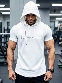 Men's Casual Fashion Printed Drawstring Breathable Hooded Short-Sleeve T-Shirt - 白色 - 查看 1