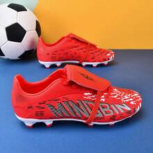 MINGBIN 1 Par de Chuteiras de Futebol Unissex, Chuteiras de Treinamento e Jogo em Grama Natural ao Ar Livre de Cano Baixo, Chuteiras de Futebol Americano Juvenil, Calçados Esportivos Profissionais, Cadarço Frontal em PU com Travas Longas AG/FG - Vermelho - Visão 9