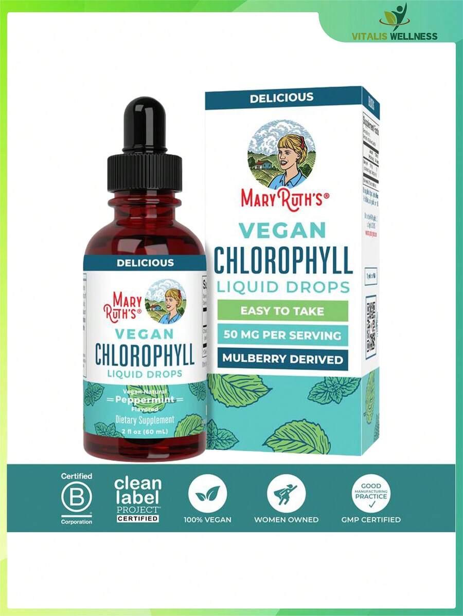Mary Ruth's Vegan Chlorophyll Liquid Drops - Non-Diluted Liquid Chlorophyll - Mulberry Derived Supplement - Non-GMO - Delicious Minty Flavor - 2 Fl Oz - 1 chai - Xem 1