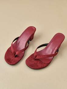 Women's Thong High Heel Sandals, Outdoor Sexy Fashion Simple Timeless Elegant Versatile Waterproof Beach Sandals - Burgundy - View 2