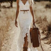Women'S Elegant Vintage Bohemian White Lace Sleeveless Long Dress (Without ) ZLLZ - 白色 - 查看 4