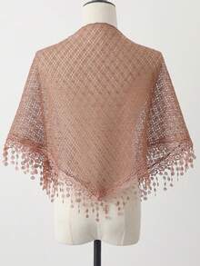 新款热销女士三角披肩，网纱、亮片和蕾丝饰边——多功能头巾围巾，浪漫透气，纯色，宽松版型 - 大尺寸版白色 - 查看 3