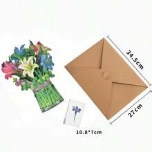 Valentine's Day Greeting Card Pop Up Cards, Rose Lilies & Lupines Paper Flower Bouquet Greeting Cards With Blank Note Card & Envelope, Birthday Gifts For Women - A - View 5