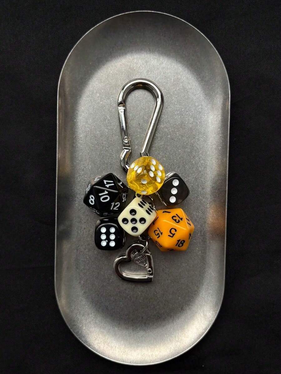 1 st unisex moderiktig lyckotärningsnyckelring, nytt snyggt mångfacetterat tärningsfodral till telefon, väska, bilnyckelring med hänge - Multifärgad - Visa 1