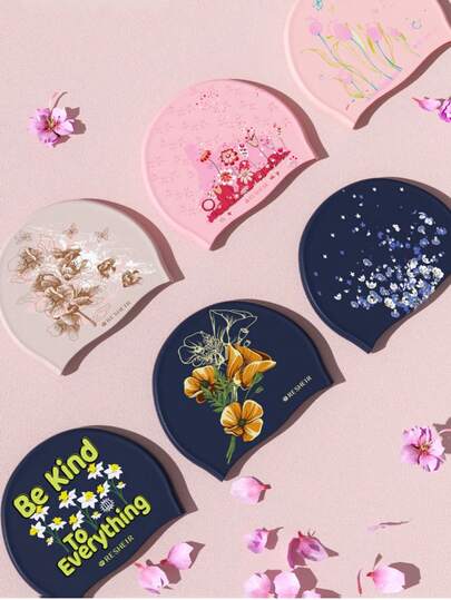 4顶大号硅胶防水泳帽 - 防滑防摩擦设计，时尚印花专业成人泳帽，舒适贴合，适合游泳训练和日常使用