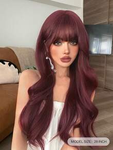 1 合成耐热酒红色卷发假发，纤维材质，适合日常使用，外观自然逼真（不含配件）。 - 酒紅色 - 查看 4