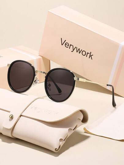  Verywork 1件装女士铜色圆形全框现代简约风格太阳镜，适合夏季户外驾驶、露营、街头摄影、音乐节、度假等场合，适合所有脸型。