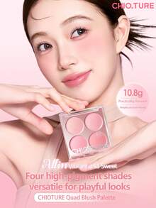 CHIOTURE Palet Perona Pipi 4 Warna, Perona Pipi, Highlighter, dan Kontur, Mencerahkan Wajah Secara Alami, Menyorot dan Memberi Bayangan, Serbaguna untuk Riasan Ringan Sehari-hari - Palet Warna Merah Muda yang Ceria - View 2