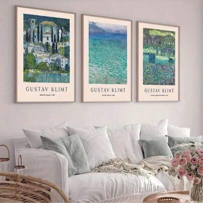 3pcs Gustav Klimt Art Poster Set, Unframed Abstract Landscape And Garden Canvas Prints, Modern Wall Art For Living Room, Bedroom, Hallway - Frameless Decorative Artwork