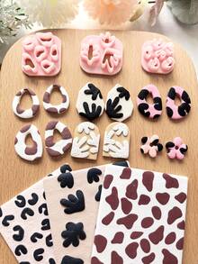 Mini Textur Ton Ausstecher für Schmuckherstellung, Leoparden Muster Ohrringe Ton Ausstecher, Kuh und abstraktes Korallen Polymer Ton Ausstecher für Charm Herstellung, Schmuck Ton Werkzeug - Tonschneider - Übersicht 7