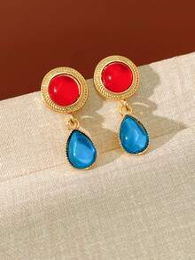 1 Pair Retro Contrast Color Resin Teardrop Earrings - Multicolor - View 5