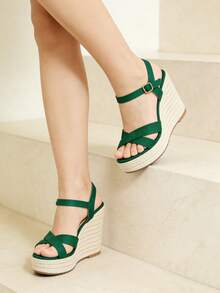 Ziheels Women's Platform Wedge Sandals 4.5 Inch Thick Sole High Heels Boho Daily Leisure Shoes Ankle Strap Green Sandals Summer Comfortable Wedges For Dating Vacation Party - màu xanh lá - Xem 1