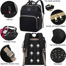 Diaper Bags With Changing Station,900D Oxford Waterproof Diaper Bag Backpack For Moms Dads With USB Charging Port,Large Capacity  Essentials(Ungrade Black) - 黑色 - 查看 3
