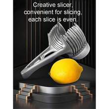 1pc Stainless Steel Tomato Lemon Slicer Stand, Round Fruit Onion Julienne Cutter Guide Clip With Handle, Kitchen Potato Lime Vegetable Slicer Rack - Multicolor - View 6