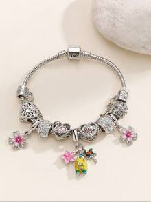 Vibrant Chic Charm Bracelet - Multicolor Hollow Star & Cherry Blossom Accents, Adjustable DIY Snake Chain With U-Shaped Airplane, Swan Beads For Everyday, Vacation, And Boho Chic Wear - Perfect Accessory For Travel, Adventure, And Fashion Enthusiasts - 彩色 - 查看 5
