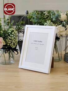 1 pieza Marco de fotos de madera simple para sobremesa/montar en pared de 7"/10", incluye lámina decorativa interior aleatoria, al por mayor - Blanco - Ver 1