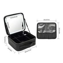 WUPYI2018 Kosmetische Tasche mit großem beleuchteten Spiegel Trennbare Make-up-Tasche Professionelle Make-up-Tasche mit Make-up-Spiegel Toilettentasche Organiser mit kosmetischem Spiegel für unterwegs - Schwarz - Übersicht 3