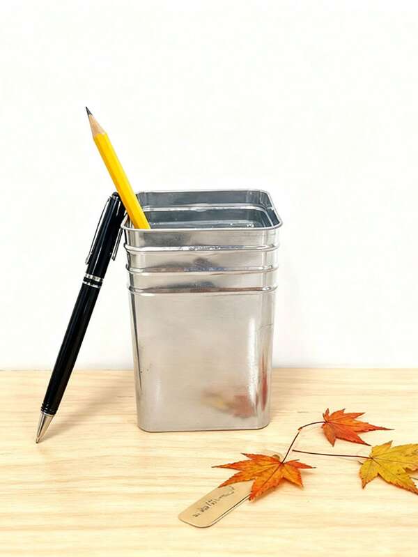 金属方形铁艺笔筒，简约现代桌面收纳盒，办公学习文具整理桶，北欧ins风，多功能家用办公桌面收纳神器，大容量笔筒