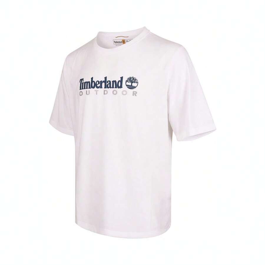 Timberland 男士 AF 防紫外线户外图案 T 恤，针织无领短裤 TA41Z5-100 - 白色 - 查看 1