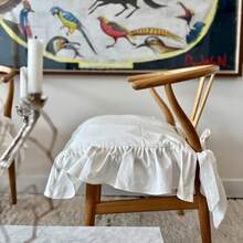 Korean Made Chair Pad Slipcover 17.5'x17.5' Chair Cushion Cover Ties With Ruffle Farmhouse Decor Covers Only, Gift For Mom (Solid White) StocFKing Stuffer - 純白色 - 查看 10