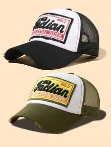 2 chiếc mũ lưỡi trai lưới có thể điều chỉnh kích cỡ, phù hợp cho mọi mùa, in chữ và lưới, thích hợp để đội hàng ngày. - Đen + Xanh lá - Xem 3