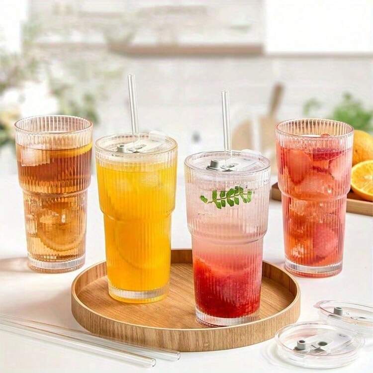 Drinking Glasses - 4 Cups + 4 Lids + 4 Straws - View 2